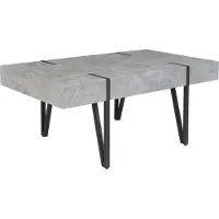 Beliani Couchtisch Grau Schwarz 60 x 100 cm MDF Platte Metall Pulverbeschichtet Große Tischplatte Betonoptik Spitzen Beine Rechteckig Industriell