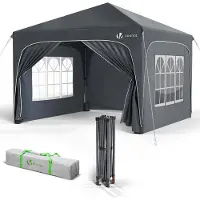 VOUNOT Pavillon 3x3m mit 4 Seitenteilen & 4 Sandsäcke, Pop Up Faltpavillon, Wasserdicht, Faltbar Gartenzelt Partyzelt, Grau