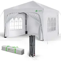 VOUNOT Pavillon 3x3m mit 4 Seitenteilen & 4 Sandsäcke, Pop Up Faltpavillon, Wasserdicht, Faltbar Gartenzelt Partyzelt, Weiß