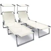 VOUNOT 2er Set Sonnenliege Klappbar, Gartenliege Strandliege mit Sonnenschutz und Verstellbarer Rückenlehne, Beige