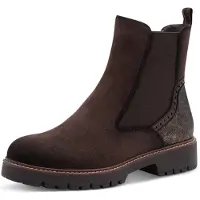 Tamaris Chelseaboots , Damen, Gr. 37, mokka, Leder, Lederimitat, Textil, Schuhe Chelseaboots, Blockabsatz, Stiefelette mit Kontrast-Rahmennaht