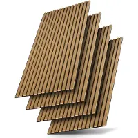 Juskys Akustik-Wandpaneele - 4er-Set - schallabsorbierendes MDF & PET-Schaum - Natur dunkel - 120 x 60 x 1,8 cm
