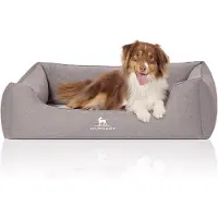 Knuffelwuff orthopädisches Hundebett Leano aus Velours, handgewebt, mit Charakter, übergroß XXXL, 155 x 105 cm, grau