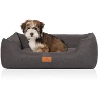 Knuffelwuff Hundebett Lotte aus Velours mit feinem Handwebcharakter M-L 85 x 63cm Grau