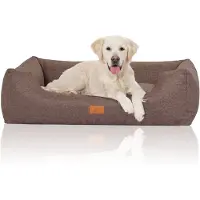 Knuffelwuff Hundebett Lotte aus Velours mit feinem handgewebten Charakter XL 105 x 75cm grau-braun