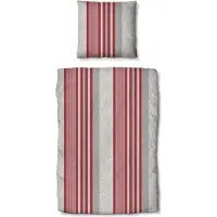 TRAUMSCHLAF Flanell Bettwäsche Mountain Stripe Berry 160x210 cm + 65x100 cm