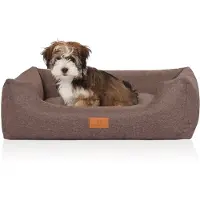 Knuffelwuff Hundebett „Lotte“ aus Velours mit feiner, handgewebter Struktur, Größe M-L, 85 x 63 cm, graubraun