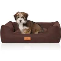 Knuffelwuff Hundebett Lotte aus Velours mit feinem Handwebcharakter M-L 85 x 63cm Braun