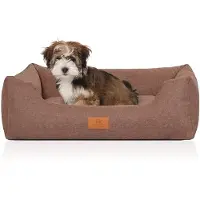 Knuffelwuff Hundebett Lotte aus Velours mit feinem Handwebcharakter M-L 85 x 63cm Lichtbraun