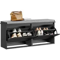 SoBuy Sitzbank mit stauraum Schuhbank mit Sitzfläche, Schuhregal mit Stauraum, Klappe, Sitzkissen, für Flur, Wohnzimmer Schwarz, FSR98-XL-SCH