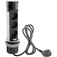 Chilitec Schreibtisch-Einbausteckdose rund Mini versenkbar Edelstahl 2x Steckd,USB A+C