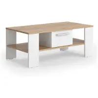 Vicco Couchtisch Wilmut Goldkraft Eiche/Weiß 89.8 x 46.4 cm mit Schublade, Model 55608