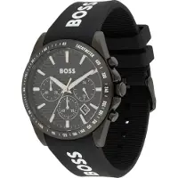 BOSS Chronograph mit schwarzem Zifferblatt und Silikonarmband mit Logo Grösse ONESI