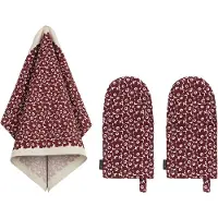 Marimekko - Pikkuinen Unikko Küchen-Set, leinen / burgundy (3-tlg)