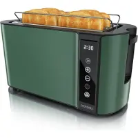 Arendo Toaster 4 Scheiben Edelstahl Langschliz, Langschlitztoaster, wärmeisoliertes Doppelwandgehäuse, Display mit Restzeitanzeige, 1500W, Touchpanel, Brötchenaufsatz