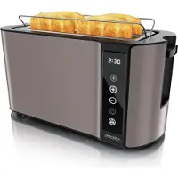 Arendo Toaster 4 Scheiben Edelstahl Langschliz, Langschlitztoaster, wärmeisoliertes Doppelwandgehäuse, Display mit Restzeitanzeige, 1500W, Touchpanel, Brötchenaufsatz
