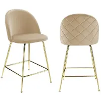 Vente-unique Barhocker 2er-Set - Samt & goldfarbenes Metall - Beige - MELBOURNE