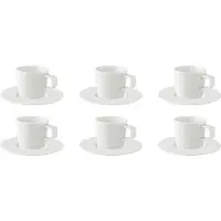 Palmer 6 x White Delight Kaffeetassen Set mit Untertassen, Porzellan, 6 Tassen 18 cl, 6 Teller Ø 16 cm
