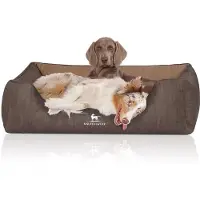 Knuffelwuff Orthopädisches Hundebett Outlander aus laser-gestepptem Kunstleder XL 105 x 75cm Coffee/Braun