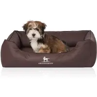 Knuffelwuff Orthopädisches Hundebett Madison aus laser-gestepptem Kunstleder M-L 85 x 63cm Braun