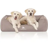 Knuffelwuff Orthopädisches Wasserabweisendes Hundebett Leon aus Velours mit Handwebcharakter Übergröße XXXL 155 x 105cm Beige/Grau