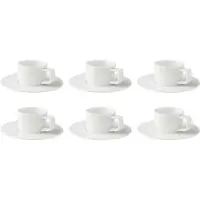 Palmer 6 x White Delight Kaffeetassen Set mit Untertassen, Porzellan, 6 Tassen 7 cl, 6 Teller Ø 13 cm, weiß glänzend, modern