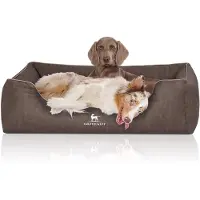 Knuffelwuff Orthopädisches Hundebett Tampa aus laser-gestepptem Kunstleder XL 105 x 75cm Braungrau