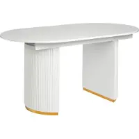 Beliani Esstisch Weiß MDF-Tischplatte Glänzend Oval Ausziehbar 160/200 x 90 cm für 8 Personen mit Dicken Halbrunden Beinen Modern Ausziehtisch