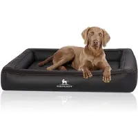 Knuffelwuff Orthopädisches Hundebett aus Laser gestepptem Kunstleder Hampstead 105 x 80cm Schwarz