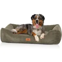 Knuffelwuff Hundebett aus Cord mit Handwebcharakter Olivia M-L 85 x 63cm Khaki