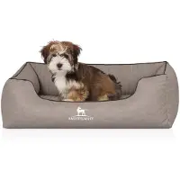 Knuffelwuff Orthopädisches Hundebett Columbia aus laser-gestepptem Kunstleder M-L 85 x 63cm Hellgrau
