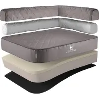 Knuffelwuff Orthopädisches Eck Hundebett Winslow aus laser-gestepptem Kunstleder L 85 x 63cm Lehne Rechts Grau