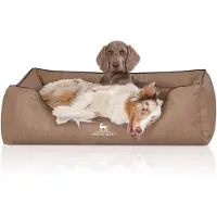 Knuffelwuff Cuddlewuff orthopädisches Hundebett Tampa aus lasergenähtem Kunstleder XL 105 x 75cm camel