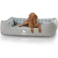Knuffelwuff Hundebett Lennard aus Velours mit Karomuster XL 105 x 75cm Grau/Grün