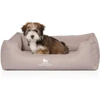 Knuffelwuff Orthopädisches Hundebett Luisa aus Velours mit feinem Handwebcharakter Sunshine Edition M-L 85 x 63cm Beige