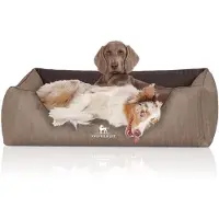 Knuffelwuff Orthopädisches Hundebett Outlander aus laser-gestepptem Kunstleder XL 105 x 75cm Natur/Braun