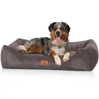 Knuffelwuff Hundebett aus Cord mit Handwebcharakter Olivia XL 105 x 75cm Braungrau