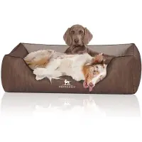 Knuffelwuff Orthopädisches Hundebett Outlander aus laser-gestepptem Kunstleder XL 105 x 75cm Braun/Grau
