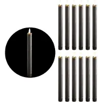Novaliv Stabkerzen LED mit Timer GRAU 12 Stück indoor - 6 Stunden - ECHTWACHS in Grau | Gr.: onesize