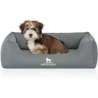 Knuffelwuff Orthopädisches Wasserabweisendes Hundebett Leon aus Velours mit Handwebcharakter M-L 85 x 63cm Petrol
