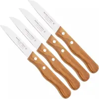 Knivesandtools Traditional Paring Knife, rostfreier Stahl, Olivenholz, Schälmesser Set, 4-teilig