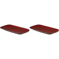 Palmer 2 x Lava Teller flach, Steinzeug, 29,5 x 14,5 cm, innen satt rot glänzend, außen dunkelbraun matt, handwerkliche Optik