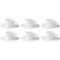 Palmer 6 x White Delight Kaffeetassen Set mit Untertassen, Porzellan, 6 Tassen 15 cl, 6 Teller Ø 16 cm, weiß glänzend, modern