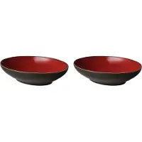 Palmer 2 x Lava Schale oval, Steinzeug, 23 cm, h= 5,5 cm, innen satt rot glänzend, außen dunkelbraun matt, handwerkliche Optik