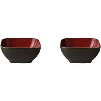Palmer 2 x Lava Schale eckig, Steinzeug, 12 x 12 cm, innen satt rot glänzend, außen dunkelbraun matt, handwerkliche Optik, für Dessert, Snacks