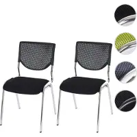 Mendler 2er-Set Besucherstuhl T401, Konferenzstuhl stapelbar, Stoff/Textil ~ Sitz schwarz, Füße chrom