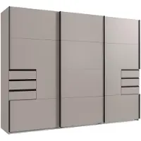 Wimex Schwebetürenschrank Saigon 270x208 cm Saharagrau Glasfront - Kleiderschrank mit 6 Schubkästen & 3 Türen