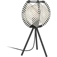 Eglo Tischlampe Waverton, Stativ Nachttischlampe, Dreibein Tischleuchte aus Metall und Holz in Schwarz, Textil in Weiß, Deko-Lampe mit E27 Fassung