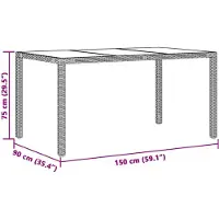 vidaXL Gartentisch mit Glasplatte Braun 150x90x75 cm Poly Rattan