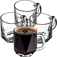Kadax 4x Gläser 300ml für Kaffee Tee Getränke Glas mit Henkel Set